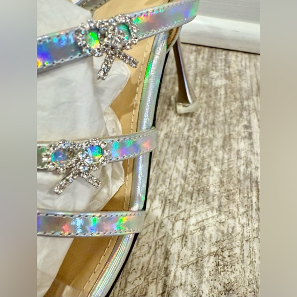 MACH & MACH Camille Silver Strap Heels with Diamanté Bows NWOT - Picture 4 of 13